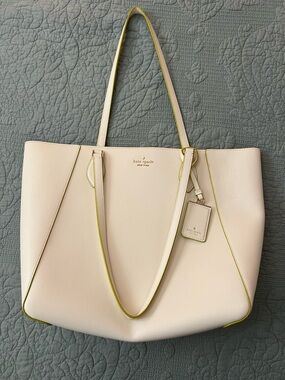 kate spade Cream Tote with Yellow green Trim